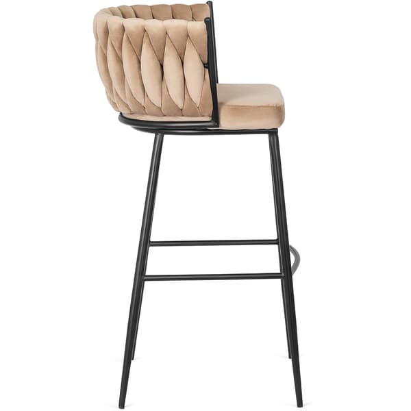 Klädd barstol i vävd läder FLORES beige sammet modern loft