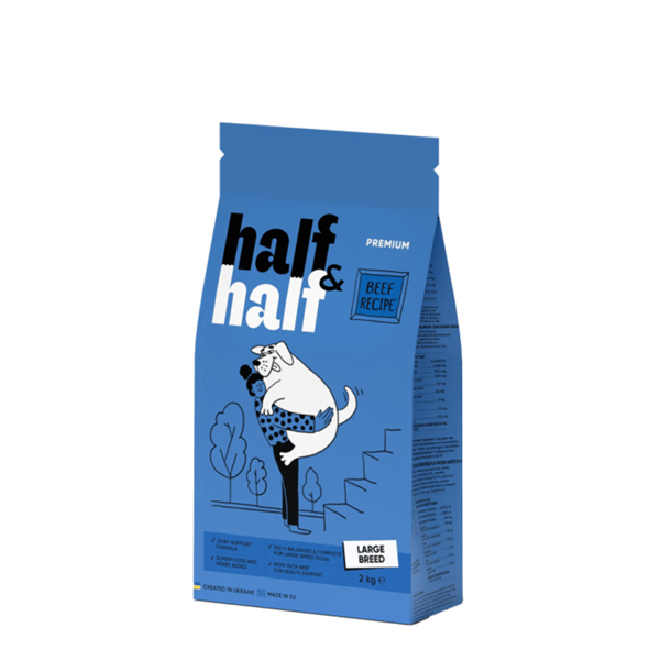 Half&Half Premium torrfoder för vuxna stora raser av nötkött 2 kg