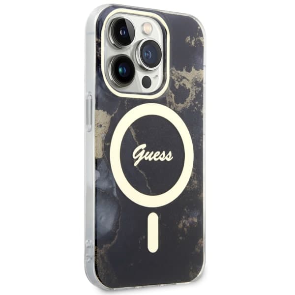 Guess Golden Marble MagSafe-etui til iPhone 14 Pro Max, sort