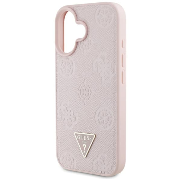 Guess Grained Hot Stamp Peony Pattern Triangle Logo MagSafe-cover til iPhone 16, lyserød