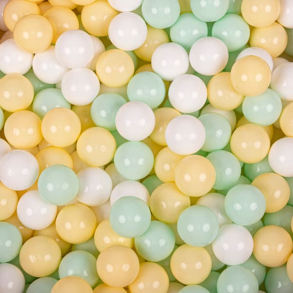 KiddyMoon plastikbolde 7 cm pastel gul-hvid-mint 50 legetøjsbolde sæt