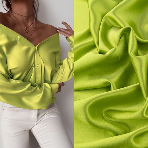 Satin crepe-tyg, limefärgad