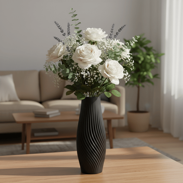 Slank sort dekorativ vase til blomster, moderne design