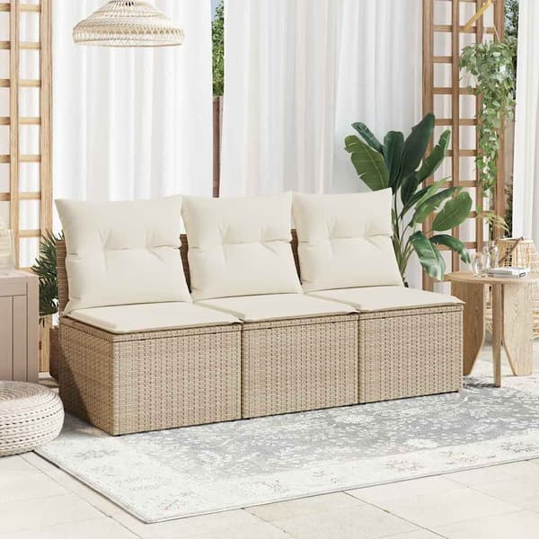 vidaXL 3-sits trädgårdssoffa med kuddar, beige, polyrotting