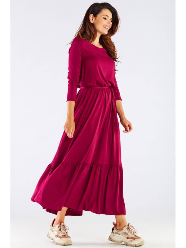 Oversized viskose maxikjole, bordeaux L/XL