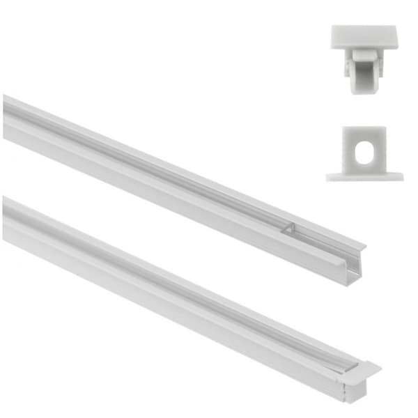 Infälld LED-listprofil, vit aluminium + transparent skydd, 2m