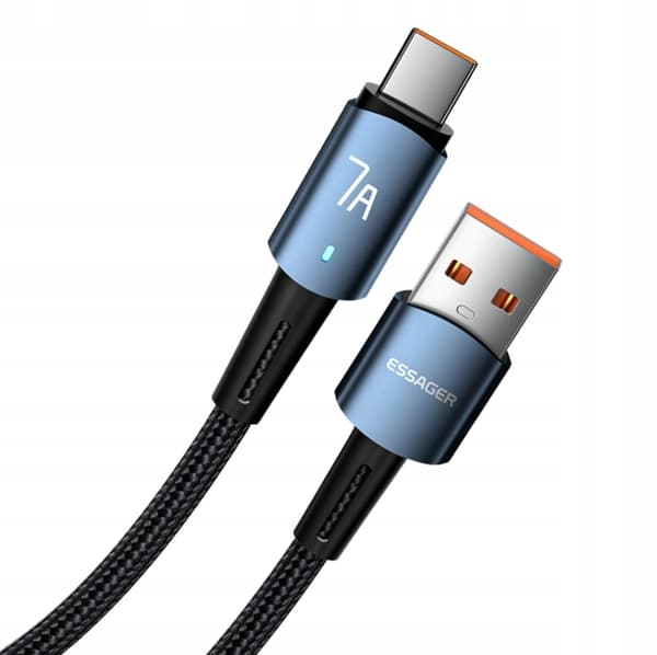 ESSAGER hurtigt USB A til C-kabel 2 meter 7A, 100W 2 m. SORT