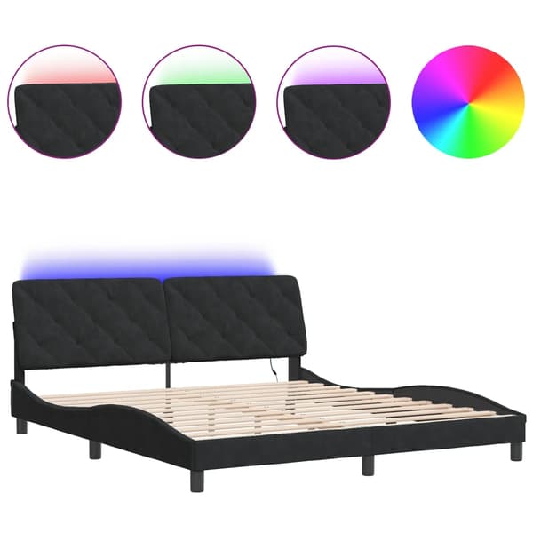 vidaXL sengestel med LED sort 180x200 cm fløjl