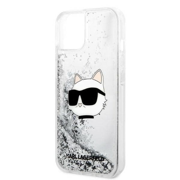 Karl Lagerfeld Glitter Choupette Head-cover til iPhone 14 Plus, sølv