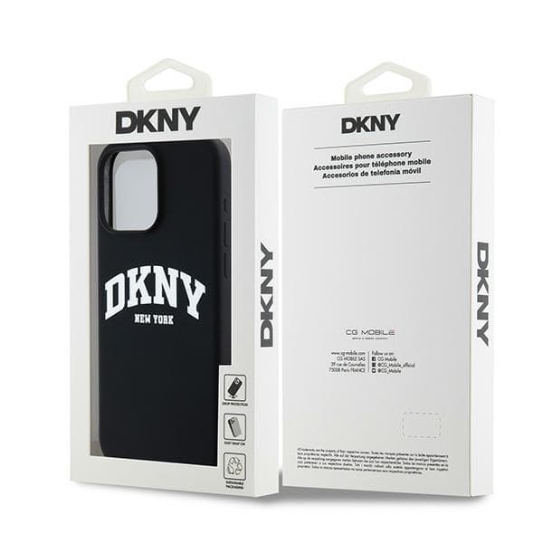 DKNY Liquid Silicone White Printed Logo MagSafe-etui til iPhone 14 Pro Max, sort