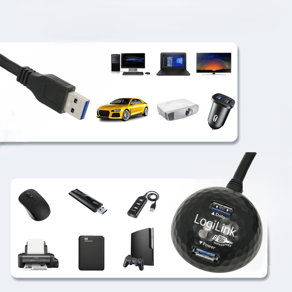 LogiLink USB 3.0-kabel 1,5 m, USB-A/M til 2x USB-A/F med dockingkugle, sort