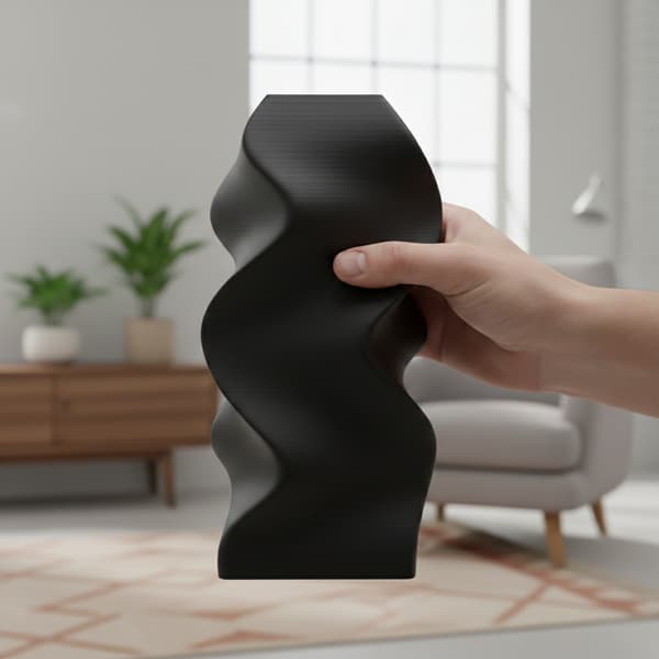 Dekorativ sort bølget vase til blomster, spiralformet, elegant
