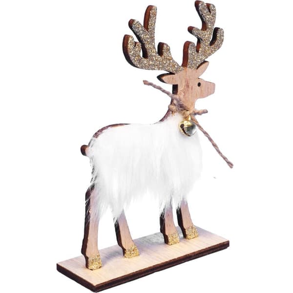 Trærensdyrfigur med juleklokke i kunstpels