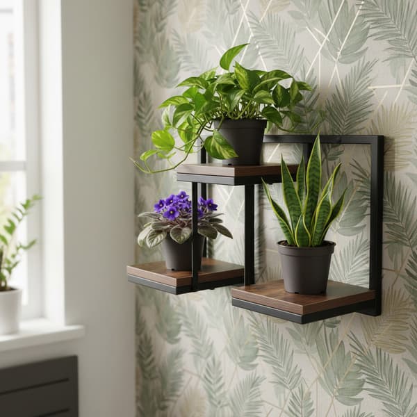 Sort loft blomsterstander JOSE RUSTIC i ældet eg