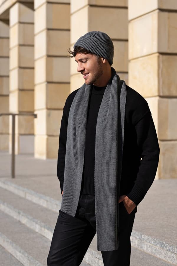KAROL herrset, grafit — dockerjacka och halsduk, ribbad stickning