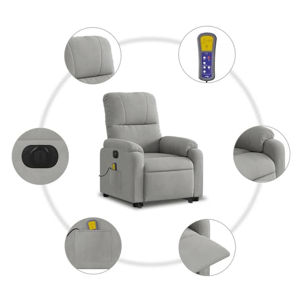 vidaXL Lyftbar massagefåtölj ljusgrå mikrofiber