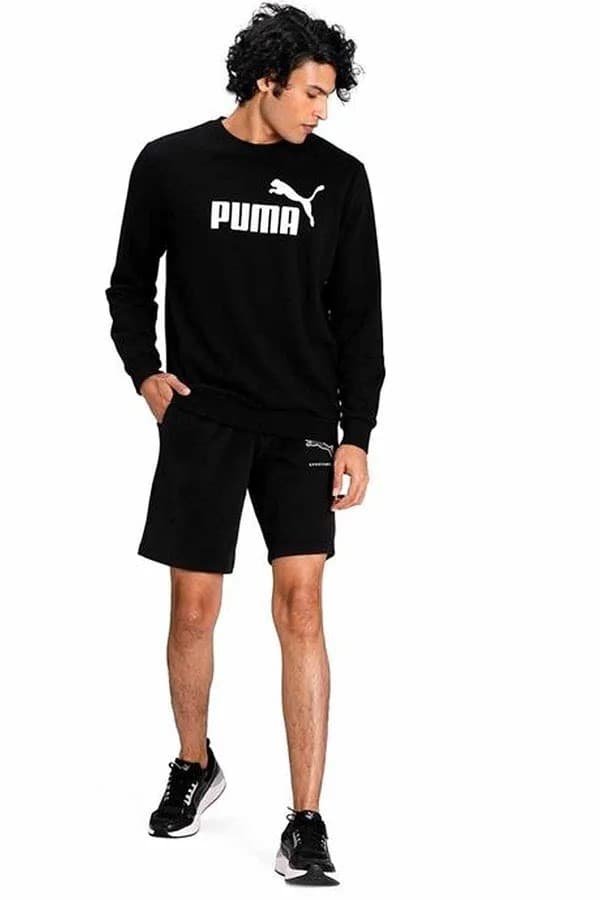 Puma Herre Essential Big Logo Crew Sweatshirt Sort 66% Bomuld, 34% Polyester [586680 01] rS