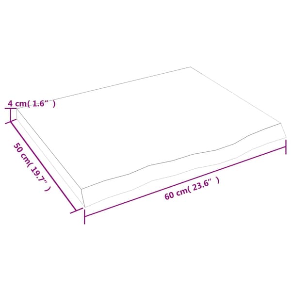 vidaXL bordplade mørkebrun 60x50x(2-4) cm massivt egetræ