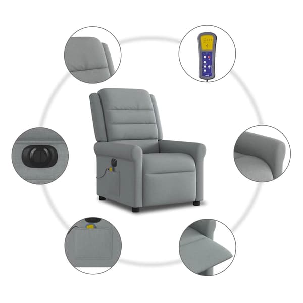 vidaXL elektrisk massagestol med lænefunktion lysegrå stof