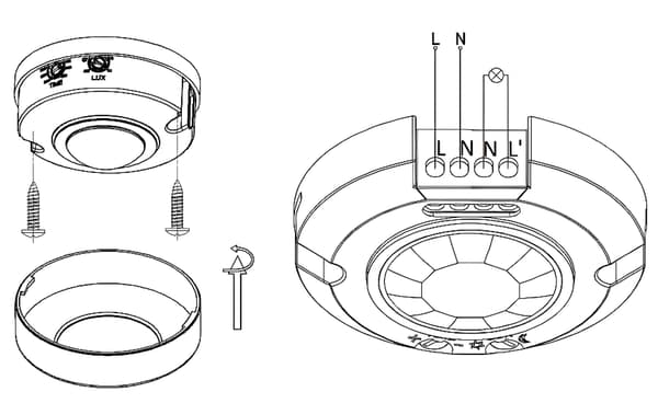 Mini-rörelsesensor för tak, ytmonterad LED-platt sensor, 360°, 400W, IP20