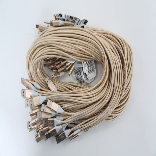 OMEGA MICRO USB TILL USB FLÄTAD TYGKABEL 2A 1M POLYBAG GULD [44052]