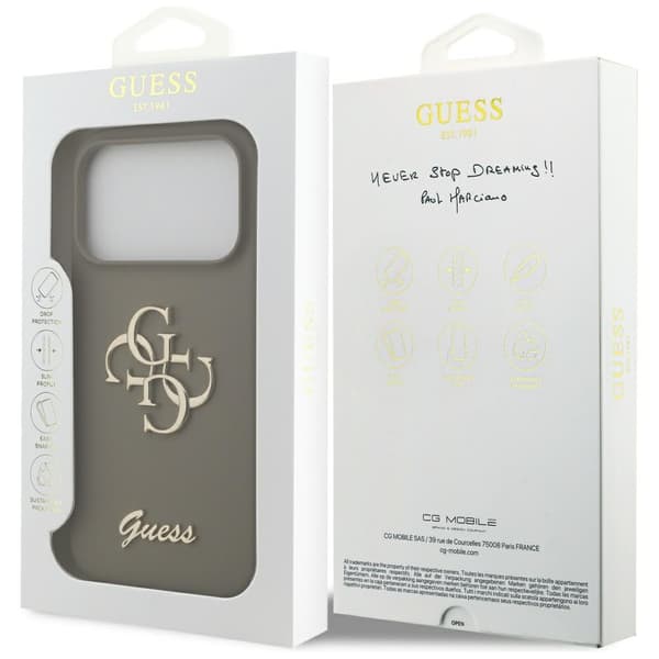 Guess Silikone Big 4G Script-cover til iPhone 17 Pro, brunt