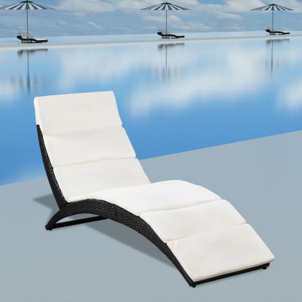 vidaXL foldbar haveliggestol med hynde, polyrattan, sort
