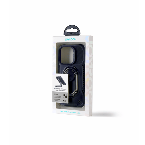 Etui til iPhone 14 Plus, pansret cover med stativ og ringholder, sort