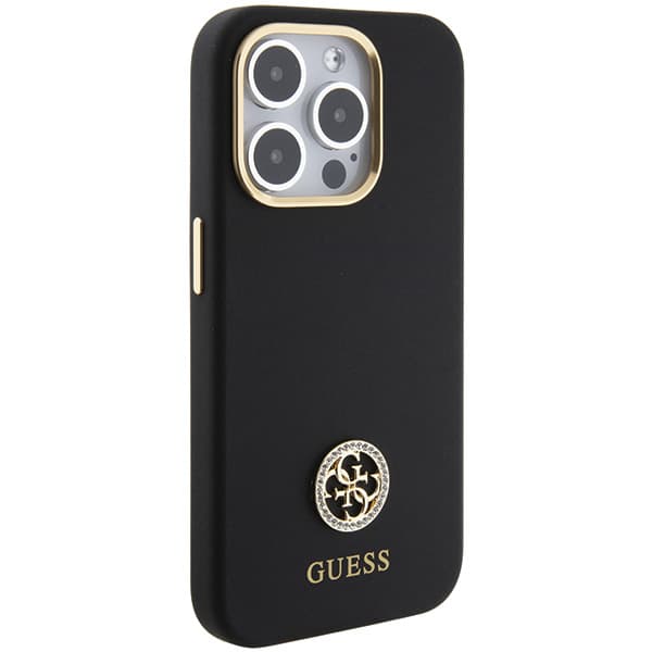 Guess Silikone Logo Strass 4G Etui til iPhone 15 Pro, Sort