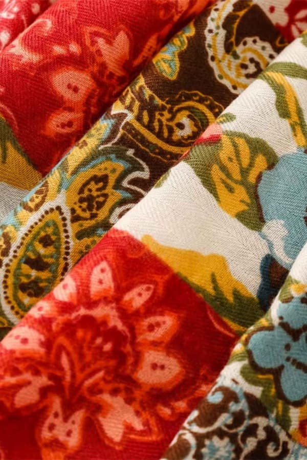 Boho patchwork tørklæde rødt og grønt - mønstret, 180x90 cm