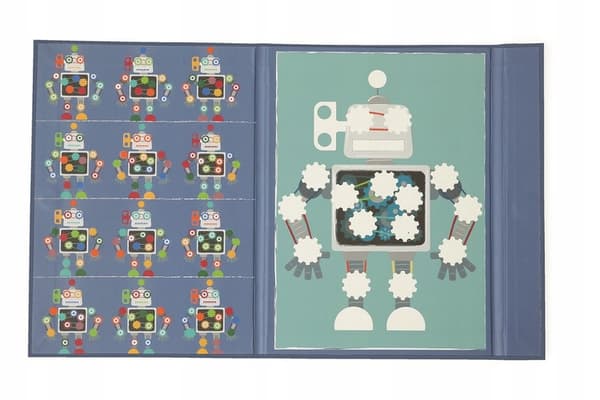 Magnetiska pusselrobotar i former och färger.