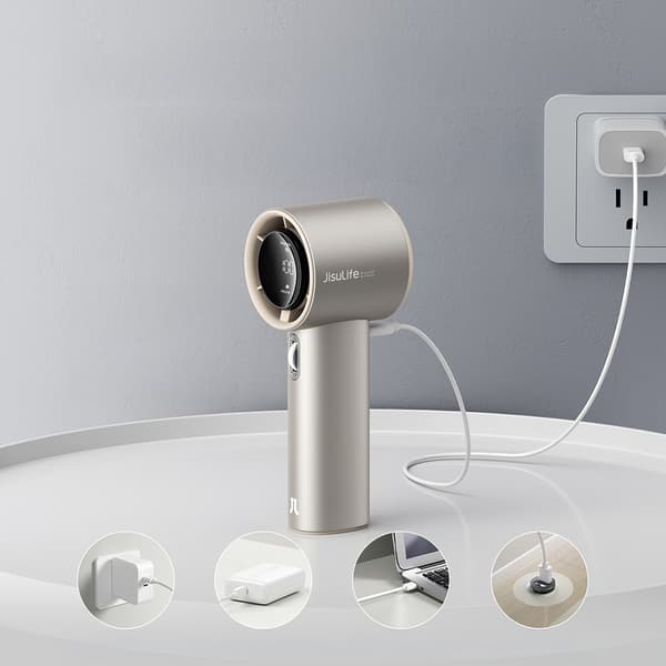 Mini-ventilator bærbar metalventilator USB-C 5000mAh - lysebrun