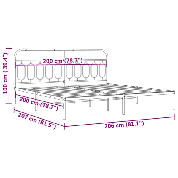 vidaXL metalsengestel med hovedgærde sort 200x200 cm