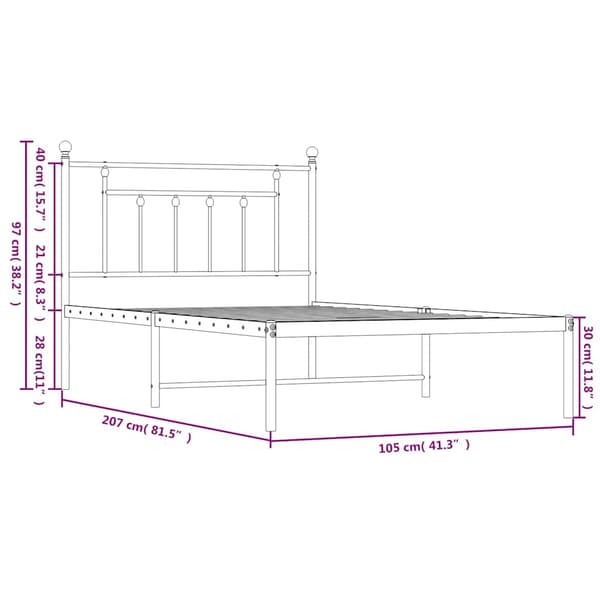 vidaXL metalsengestel med hovedgærde sort 100x200 cm