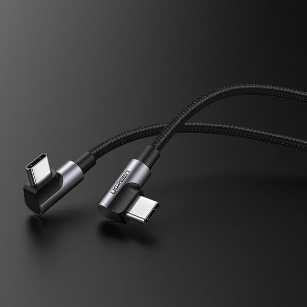 Kulmakaapeli, jossa sivussa USB-C - USB-C -pikalatausliitin 1m - harmaa