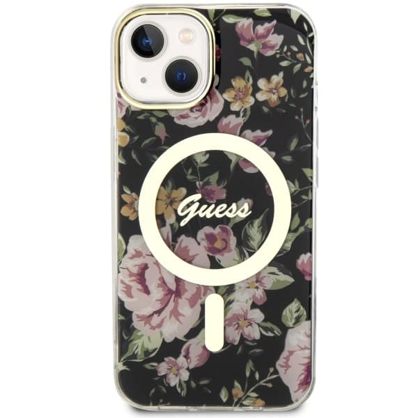 Guess Flower MagSafe-etui til iPhone 14, sort