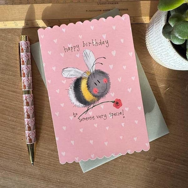 Bi och blomma födelsedagskort