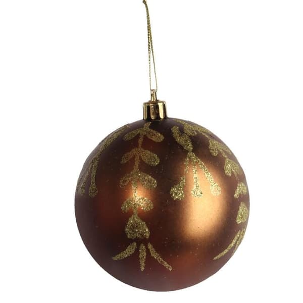 Sæt med 6 plastkuler med dekoration, 8 cm, brune