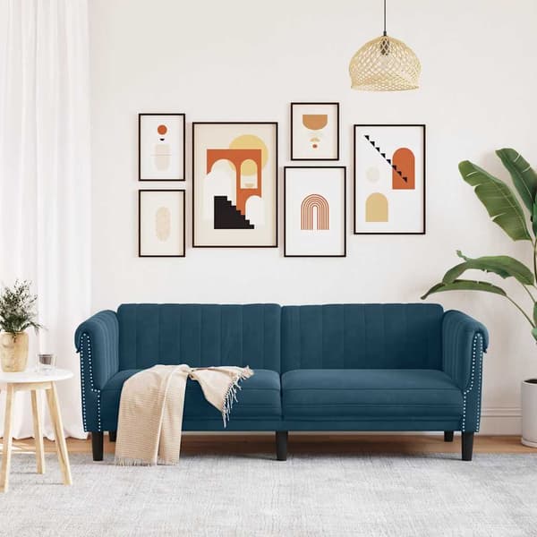 vidaXL 3-sits soffa blå sammetsklädsel