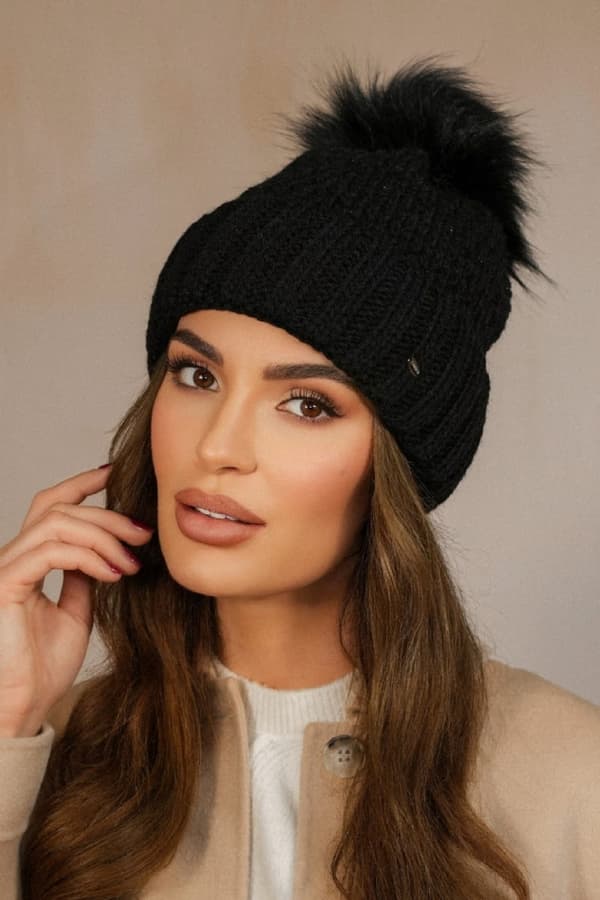 Kamea-Furja Dame Vinterhat Sort Med Eco Pompom