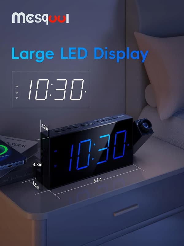 Mesqool Loud projektionsväckarklocka 7-tums digital display och dimmer
