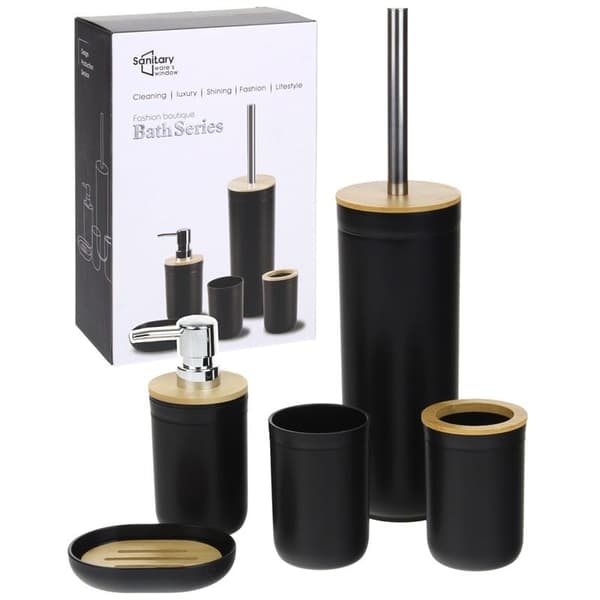 Badrumsset Toalettborste Dispenser Set med 5 Svarta Element