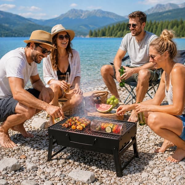 Hopfällbart turistgrillset 35x27 cm + grönsaksgrillkorg