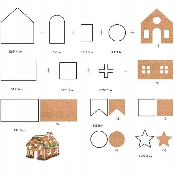 Julpepparkaksformar med julkrubba, hus, set x 10