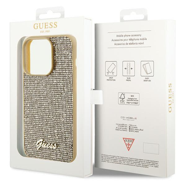Guess Disco Metal Script-skal till iPhone 15 Pro, guld