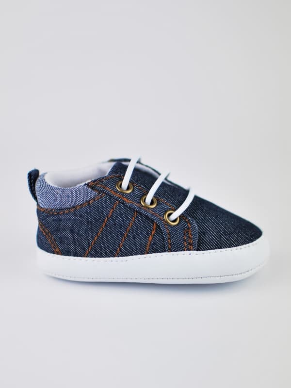 Marinblå eleganta barnsko i jeans 0/6 år