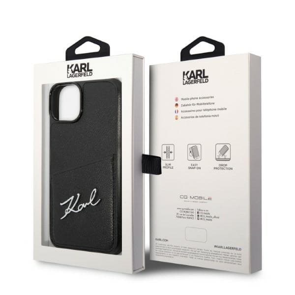 Karl Lagerfeld Signature Logo Cardslot-etui til iPhone 14 Plus, sort
