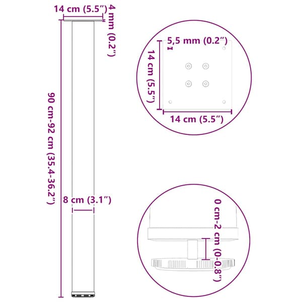 vidaXL sofabordben, 4 stk., hvide, 90-92 cm, stål