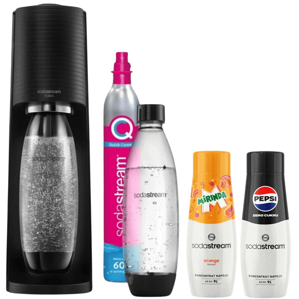 Sodastream Terra -limsakone + 2 pulloa + Pepsi Max + Mirinda