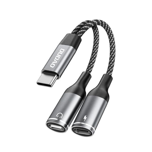 2-i-1 USB-C splitteradapter til strøm og hovedtelefoner - grå